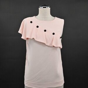 MAJE‎ Womens Lorena Pink Ruffle Top Size S Sleeveless Coquette Black Buttons NEW